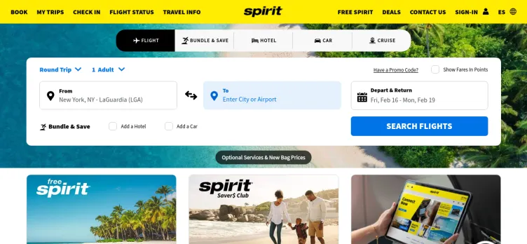 Screenshot Spirit Airlines