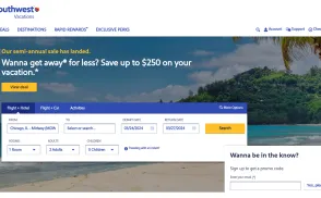 Southwest Vacations website