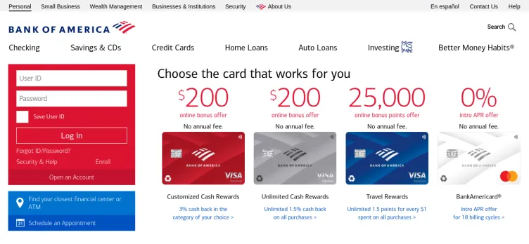 Screenshot Bank of America
