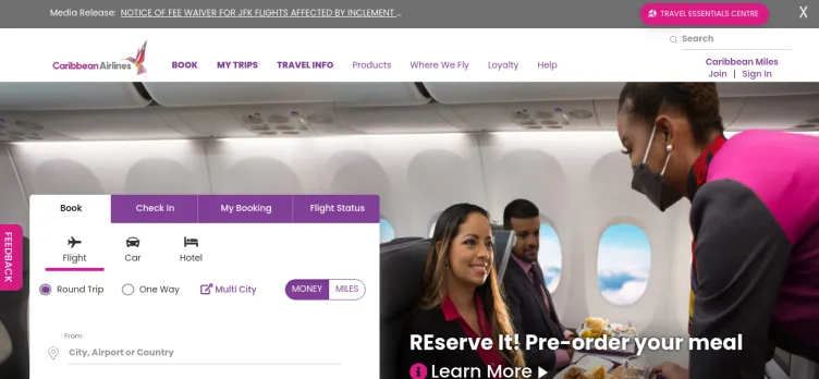 Screenshot Caribbean Airlines