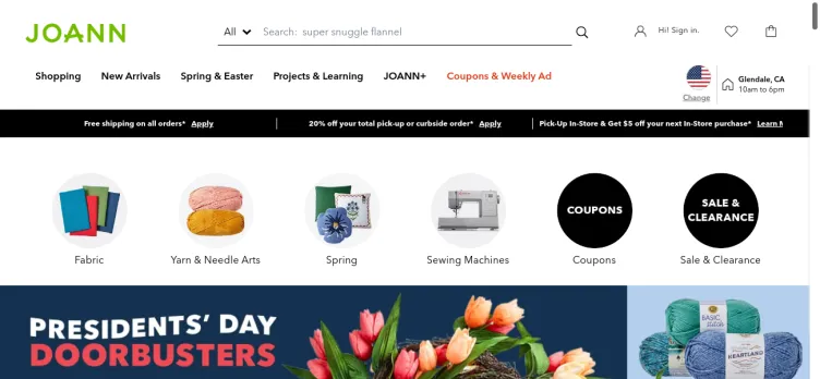 Screenshot Jo-Ann Fabric and Craft Stores