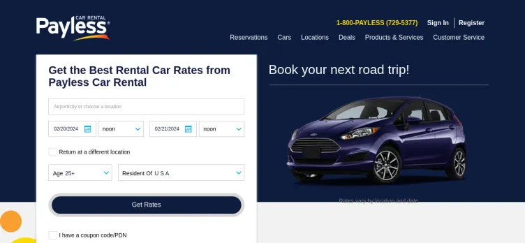 Screenshot Payless Car Rental