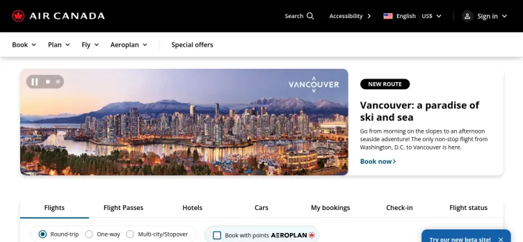 Screenshot Air Canada