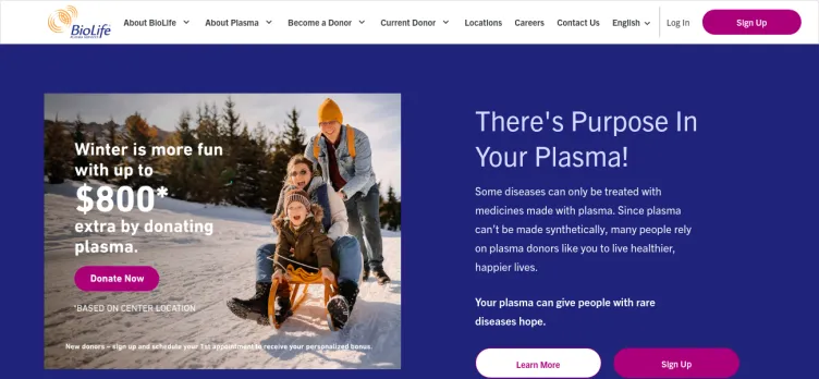 Screenshot BioLife Plasma Services