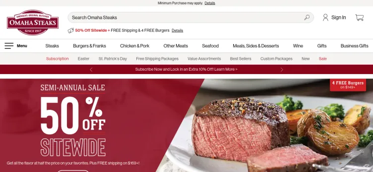 Screenshot Omaha Steaks