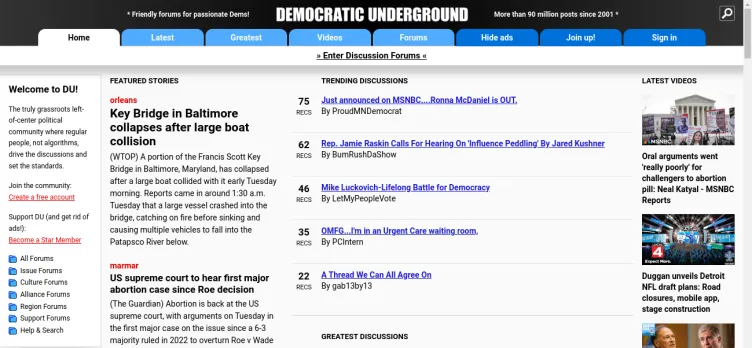 Screenshot Democratic Underground