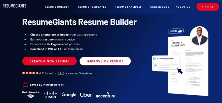 Screenshot ResumeGiants
