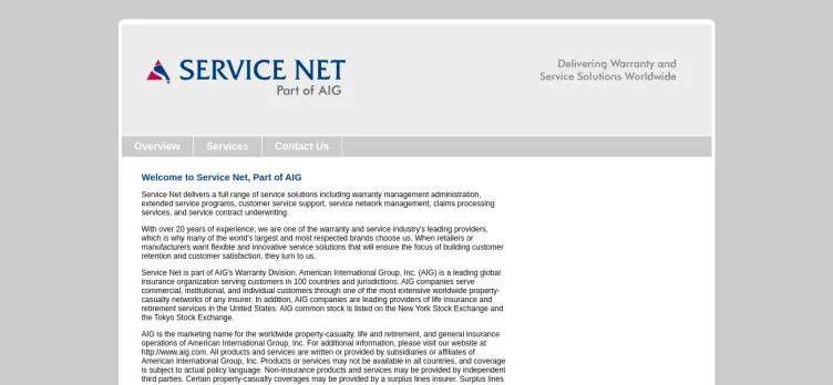 Screenshot Service Net part of AIG