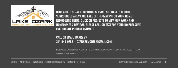 Screenshot Lake Ozark Remodel and Construction