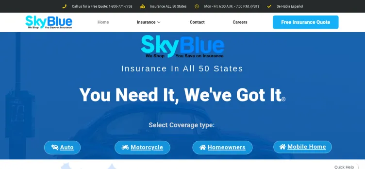 Screenshot SkyBlue Insurance Agency