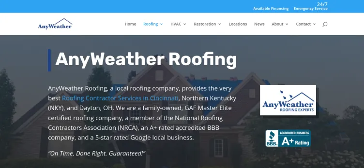 Screenshot AnyWeather Roofing