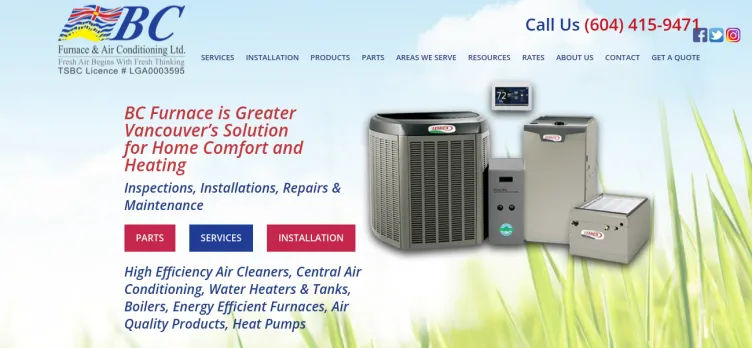 Screenshot B.C. Furnace & Air Conditioning