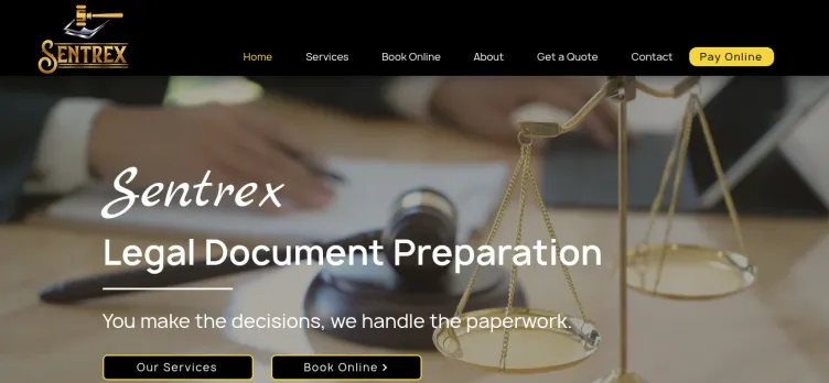 Screenshot Sentrex Legal Document Preparation