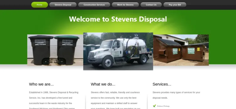 Screenshot Stevens Disposal & Recycling Service