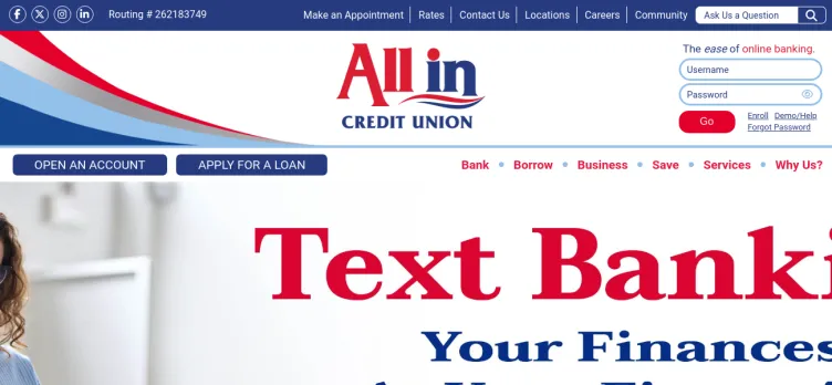 Screenshot All In Credit Union