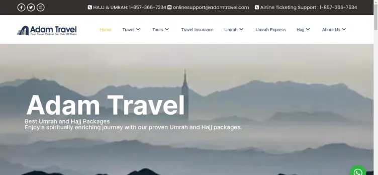 Screenshot Adam Travel Services