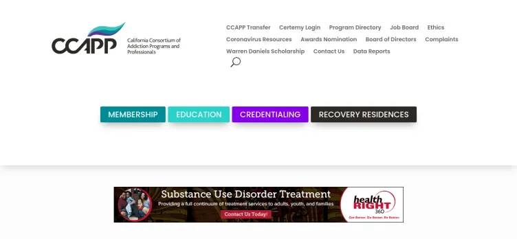 Screenshot California Consortium of Addiction Programs and Professionals