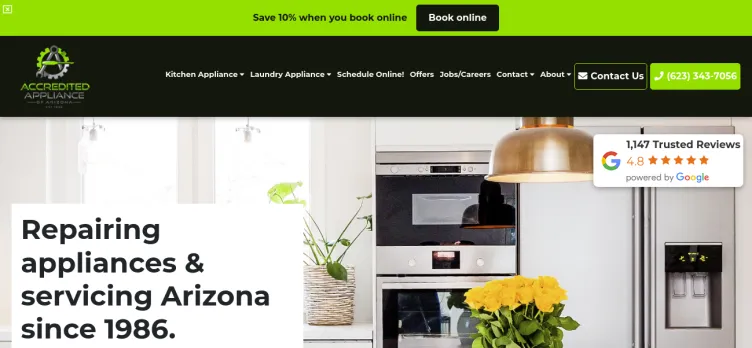 Screenshot Accredited Appliance of Arizona