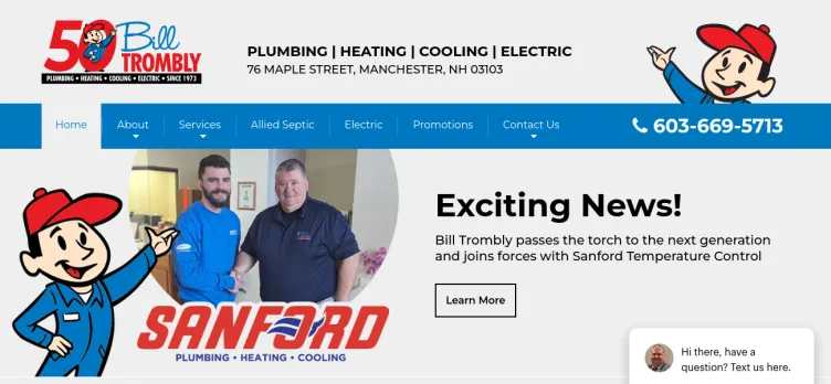 Screenshot Bill Trombly Plumbing, Heating and Cooling