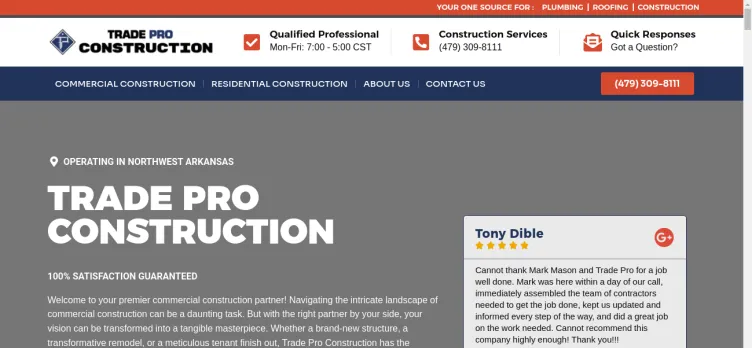 Screenshot Trade Pro Construction, Roofing & Plumbing