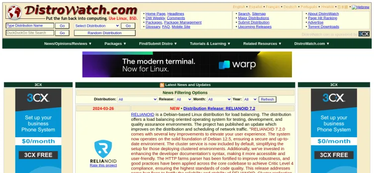 Screenshot DistroWatch.com