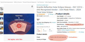 Amazon - Questionable eclipse glasses