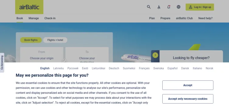 Screenshot airBaltic