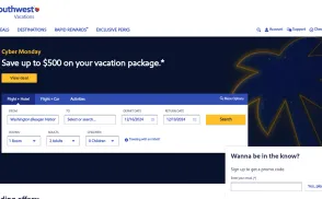 Southwest Vacations website