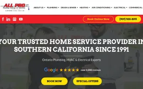 All Pro Plumbing, Heating, Cooling & Electrical website