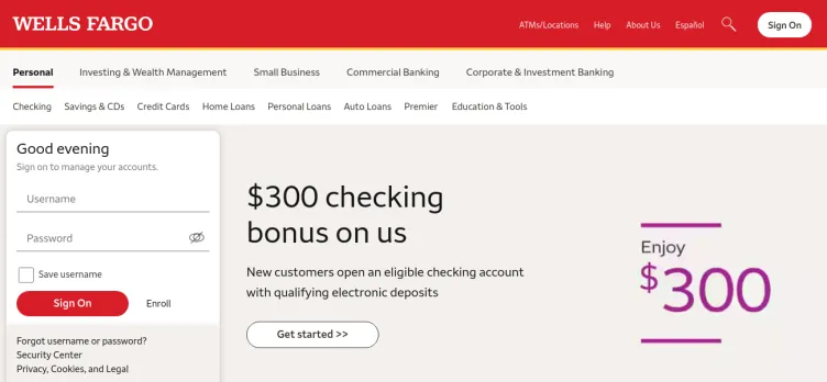 Screenshot Wells Fargo