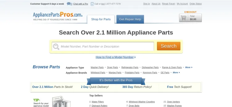Screenshot Appliance Parts Pros.com
