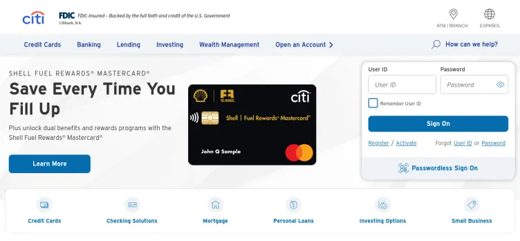 Screenshot Citibank