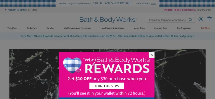 Screenshot Bath & Body Works Direct