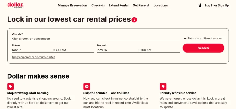 Screenshot Dollar Rent A Car