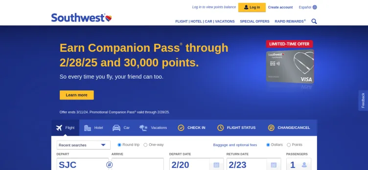Screenshot Southwest Airlines