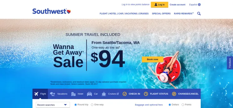 Screenshot Southwest Airlines