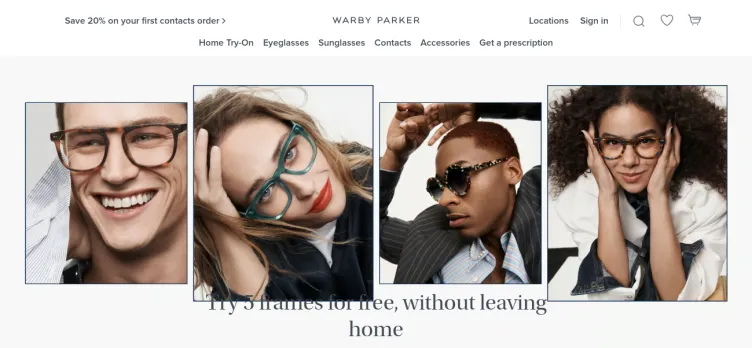 Screenshot Warby Parker