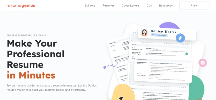 Screenshot Resume Genius / Resume Technologies