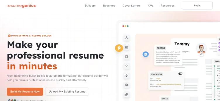 Screenshot Resume Genius / Resume Technologies