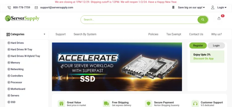 Screenshot ServerSupply.com