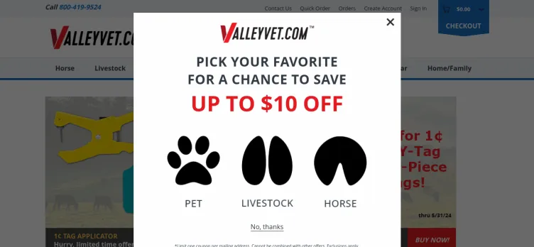 Screenshot Valley Vet Supply / Valley Veterinary Clinic