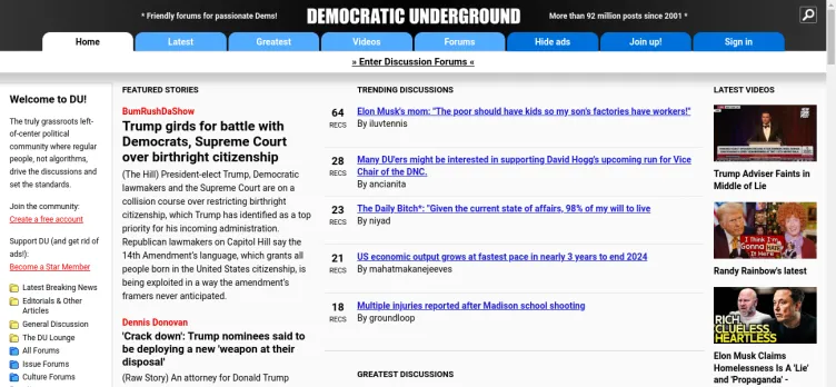 Screenshot Democratic Underground