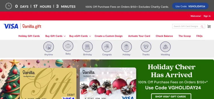 Screenshot Vanilla Gift Cards