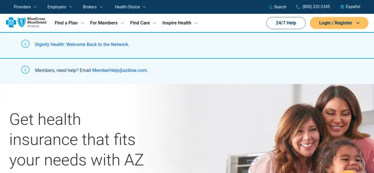 Screenshot Blue Cross Blue Shield of Arizona