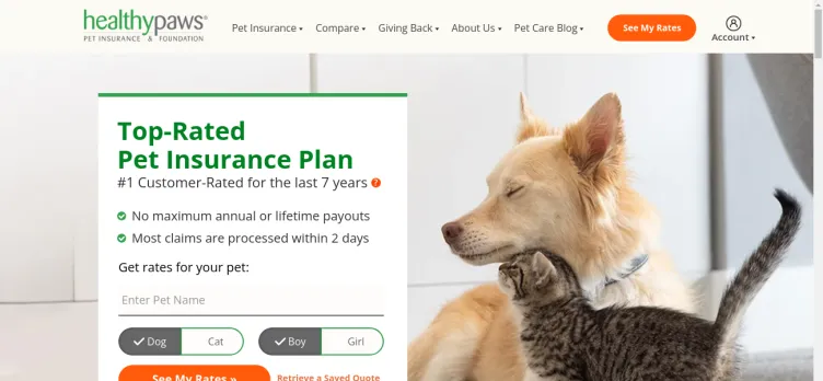 Screenshot Healthy Paws Pet Insurance