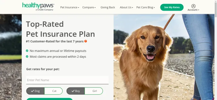 Screenshot Healthy Paws Pet Insurance