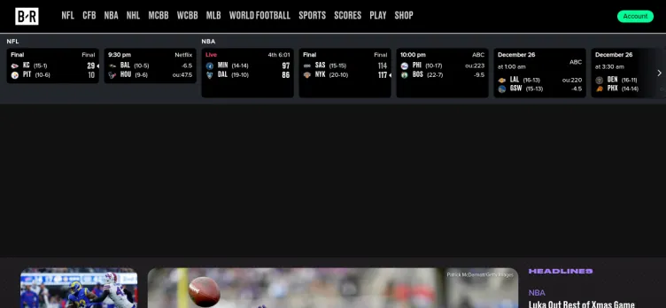 Screenshot Bleacher Report Live