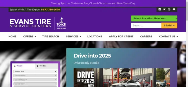 Screenshot Evans Tire & Service Centers
