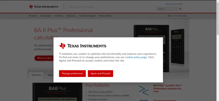 Screenshot Texas Instruments