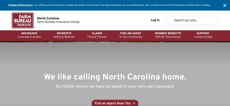 Screenshot North Carolina Farm Bureau Insurance Agency